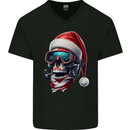 Christmas Scuba Diving Skull Xmas Hat Mens V-Neck Cotton T-Shirt Black