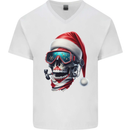 Christmas Scuba Diving Skull Xmas Hat Mens V-Neck Cotton T-Shirt White
