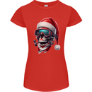 Christmas Scuba Diving Skull Xmas Hat Womens Petite Cut T-Shirt Red