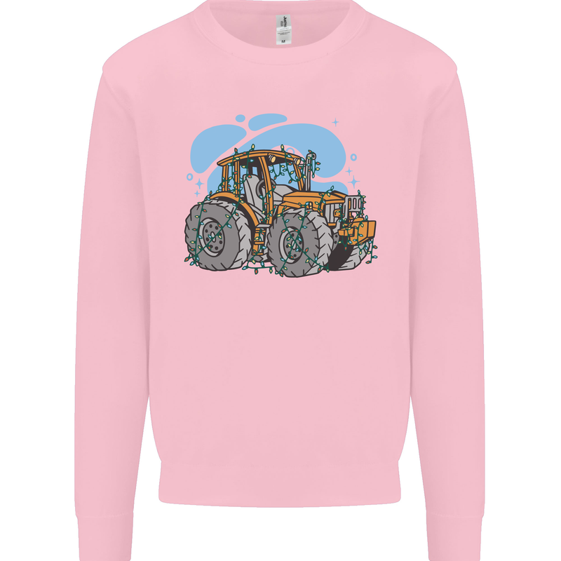 Christmas Tractor Farming Farmer Xmas Kids Sweatshirt Jumper Light Pink