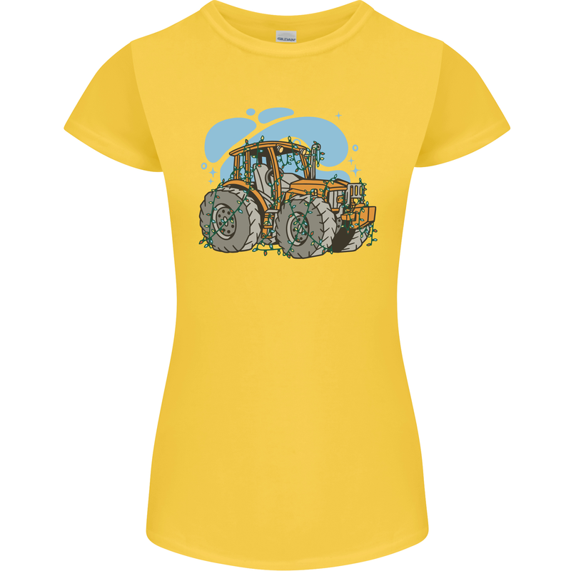 Christmas Tractor Farming Farmer Xmas Womens Petite Cut T-Shirt Yellow