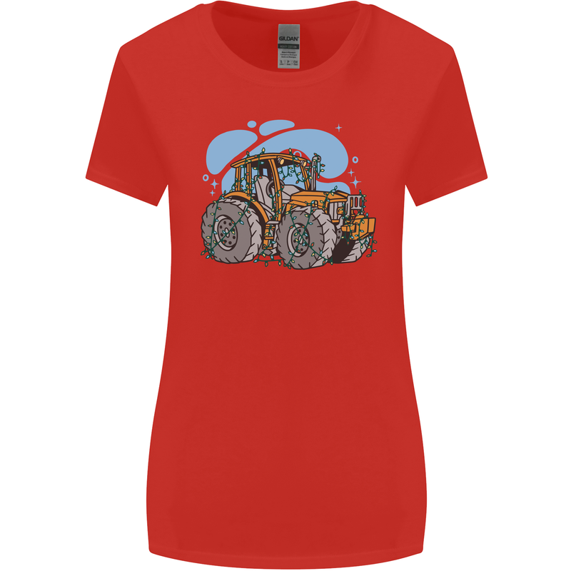 Christmas Tractor Farming Farmer Xmas Womens Wider Cut T-Shirt Red