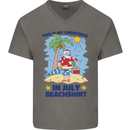 Christmas in July Summer Santa Clause Beach Mens V-Neck Cotton T-Shirt Charcoal