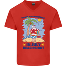 Christmas in July Summer Santa Clause Beach Mens V-Neck Cotton T-Shirt Red