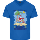 Christmas in July Summer Santa Clause Beach Mens V-Neck Cotton T-Shirt Royal Blue