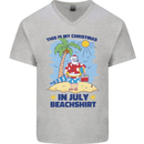 Christmas in July Summer Santa Clause Beach Mens V-Neck Cotton T-Shirt Sports Grey