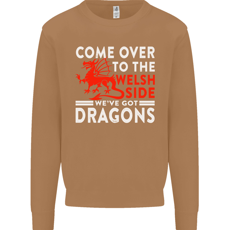 Come to the Welsh Side Dragons Wales Rugby Mens Sweatshirt Jumper Caramel Latte
