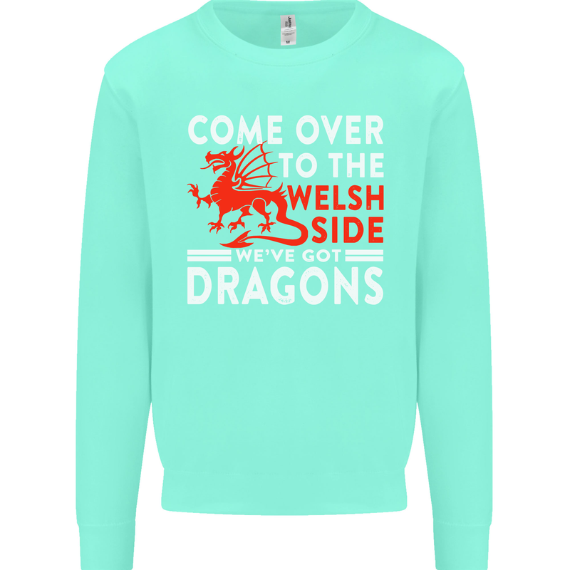 Come to the Welsh Side Dragons Wales Rugby Mens Sweatshirt Jumper Peppermint