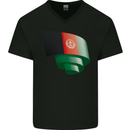 Curled Afghanistan Flag Afghan Day Football Mens V-Neck Cotton T-Shirt Black