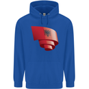 Curled Albania Flag Albanian Day Football Childrens Kids Hoodie Royal Blue
