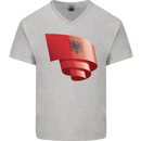 Curled Albania Flag Albanian Day Football Mens V-Neck Cotton T-Shirt Sports Grey