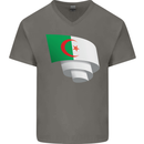 Curled Algeria Flag Algerian Day Football Mens V-Neck Cotton T-Shirt Charcoal
