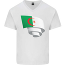 Curled Algeria Flag Algerian Day Football Mens V-Neck Cotton T-Shirt White