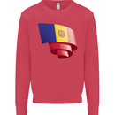 Curled Andorra Flag Andorran Day Football Kids Sweatshirt Jumper Heliconia