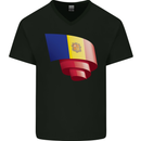 Curled Andorra Flag Andorran Day Football Mens V-Neck Cotton T-Shirt Black