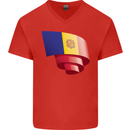 Curled Andorra Flag Andorran Day Football Mens V-Neck Cotton T-Shirt Red