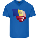 Curled Andorra Flag Andorran Day Football Mens V-Neck Cotton T-Shirt Royal Blue