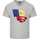 Curled Andorra Flag Andorran Day Football Mens V-Neck Cotton T-Shirt Sports Grey