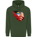 Curled Antigua and Barbuda Flag Day Football Childrens Kids Hoodie Forest Green
