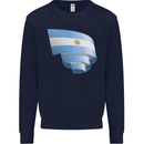 Curled Argentina Flag Argentinian Day Football Kids Sweatshirt Jumper Navy Blue