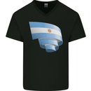 Curled Argentina Flag Argentinian Day Football Mens V-Neck Cotton T-Shirt Black