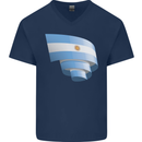 Curled Argentina Flag Argentinian Day Football Mens V-Neck Cotton T-Shirt Navy Blue