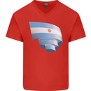 Curled Argentina Flag Argentinian Day Football Mens V-Neck Cotton T-Shirt Red