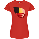 Curled Belgium Flag Belgian Day Football Womens Petite Cut T-Shirt Red