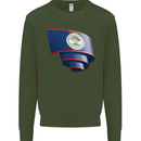 Curled Belize Flag Belizean Day Football Kids Sweatshirt Jumper Forest Green