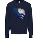 Curled Belize Flag Belizean Day Football Kids Sweatshirt Jumper Navy Blue
