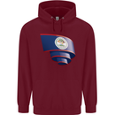 Curled Belize Flag Belizean Day Football Mens 80% Cotton Hoodie Maroon