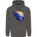 Curled Bosnia and Herzegovina Flag Day Football Childrens Kids Hoodie Storm Grey
