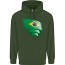 Curled Brazil Flag Brazilian Day Football Childrens Kids Hoodie Forest Green