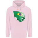 Curled Brazil Flag Brazilian Day Football Childrens Kids Hoodie Light Pink