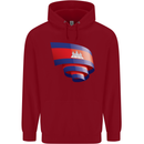 Curled Cambodia Flag Cambodian Day Football Childrens Kids Hoodie Red