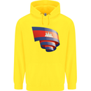 Curled Cambodia Flag Cambodian Day Football Childrens Kids Hoodie Yellow