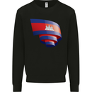 Curled Cambodia Flag Cambodian Day Football Kids Sweatshirt Jumper Black