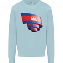 Curled Cambodia Flag Cambodian Day Football Kids Sweatshirt Jumper Light Blue