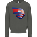 Curled Cambodia Flag Cambodian Day Football Kids Sweatshirt Jumper Storm Grey