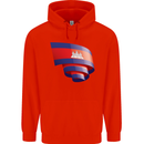 Curled Cambodia Flag Cambodian Day Football Mens 80% Cotton Hoodie Bright Red
