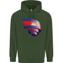Curled Cambodia Flag Cambodian Day Football Mens 80% Cotton Hoodie Forest Green