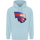 Curled Cambodia Flag Cambodian Day Football Mens 80% Cotton Hoodie Light Blue