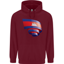 Curled Cambodia Flag Cambodian Day Football Mens 80% Cotton Hoodie Maroon