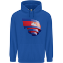Curled Cambodia Flag Cambodian Day Football Mens 80% Cotton Hoodie Royal Blue