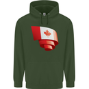 Curled Canada Flag Canadian Day Football Childrens Kids Hoodie Forest Green