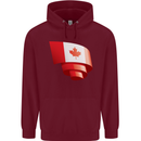Curled Canada Flag Canadian Day Football Childrens Kids Hoodie Maroon