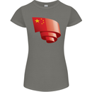 Curled China Flag Chinese Day Football Womens Petite Cut T-Shirt Charcoal