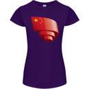Curled China Flag Chinese Day Football Womens Petite Cut T-Shirt Purple