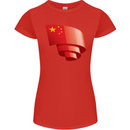 Curled China Flag Chinese Day Football Womens Petite Cut T-Shirt Red