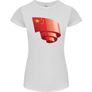 Curled China Flag Chinese Day Football Womens Petite Cut T-Shirt White